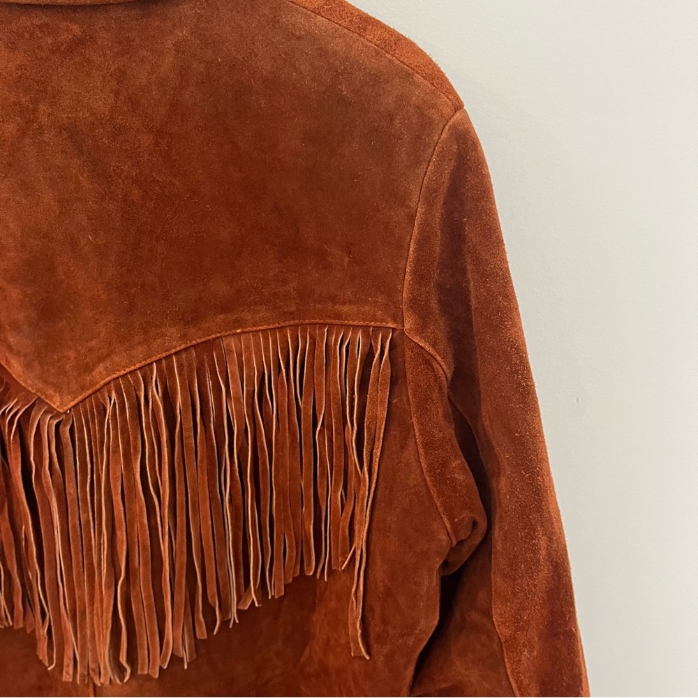 VINTAGE Chestnut Brown Suede Leather Fringe Western Boho Jacket | Women size xxl - Picture 4 of 11